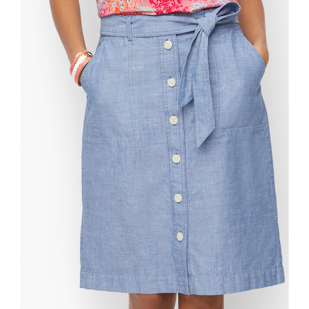 Talbots Button Front Skirt - Newport Chambray 16 NWT